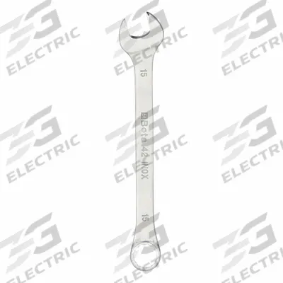 BETA Combination Wrench: Stainless Steel, Chrome, 15 mm Head Size, 7 1/2 in Overall Lg - Metric Spline Combination Wrenches