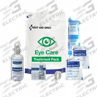 Eye Care Treatment Pack: 10 Components, Plastic, Bag, White, Eye Care Kit, No Medication Included (MPN 91168). Key specifications — Brand: FIRST AID ONLY; Adhesive Bandages Included: (1) Gauze Roll; Product Type: Eye Care Treatment Pack; Oral and Inhalant Medicinals Included: No Oral/Inhalant Medicinals; Tools Included: (1) Tape; Topical Medicinals Included: (5) Hand Sanitizer; Wound Dressings Included: (2) Sterile Eye Pads; Housing Material: Plastic.