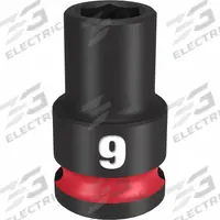 MILWAUKEE Standard Impact Socket: 3/8 in Drive Size, Metric, 9 mm Socket Size, 6-Point, Std (MPN 49-66-6133). Key specifications — attr1215501: MILWAUKEE; attr1215515: Black Phosphate; attr1215518: 9 mm.