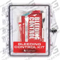 NORTH AMERICAN RESCUE Bleeding Control Kit: Plastic Cabinet (MPN 80-0938). Key specifications — Brand: NORTH AMERICAN RESCUE; Wound Dressings Included: (2) Packing Gauze; Housing Material: Polycarbonate.