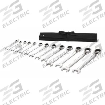 WESTWARD Combination Wrench Set: Alloy Steel, Chrome, 13 Tools - SAE 12-Point Ratcheting Combination Wrench Sets