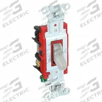 BRYANT Wall Switch: Toggle Switch, 4-Way, Maintained, Gray, 120/277V AC, 20 A (MPN 4904BGRY). Key specifications — Illuminated: No; Voltage Rating: 120/277V AC.