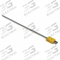DAYTON Thermocouple Probe: -325°F to 2,280°F /-200°C to 1,250°C, Type K, Rounded Tip, 18 in Probe Lg (MPN 36GK95). Key specifications — attr1275752: 20 AWG; attr1275757: 18 in; attr1275763: ±1.1 % Below 293 °C, ±0.4 % Otherwise; attr1275765: 36GK95; attr1275769: DAYTON; attr1434700: Weld.