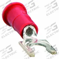 3M Fork Terminals: Red, Vinyl, #6 Stud Size, 22 AWG – 18 AWG Wire Range, Locking Fork, 1,000 V (MPN MV18-6FLX). Key specifications — Barrel Style: Funnel Entry; Manufacturer Part Number: MV18-6FLX; Brand: 3M.