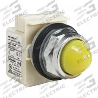 SCHNEIDER ELECTRIC Pilot Light: 30 mm Panel Mounting Size, Yellow, LED, 9001K Series (MPN 9001KP38LYY9). Key specifications — Series: 9001K; Brand: SCHNEIDER; Includes Push-To-Test: No Push-To-Test Included.