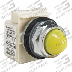 SCHNEIDER ELECTRIC Pilot Light: 30 mm Panel Mounting Size, Yellow, LED, 9001K Series (MPN 9001KP38LYY9). Key specifications — Series: 9001K; Brand: SCHNEIDER; Includes Push-To-Test: No Push-To-Test Included.
