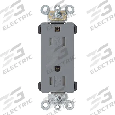 LEVITON Receptacle: Decorator Duplex, 5-15, Gray, 125V AC, 15 A, 2 Pole / 3 Wire (MPN TDR15-GY) - General Purpose Receptacles