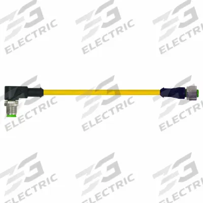 MURRELEKTRONIK Cordset: M12 Male Right Angle X M12 Female Right Angle, 4 Pins, Yellow - Double-Ended Cordsets with TPE Jacket for Heaviest-Duty Applications