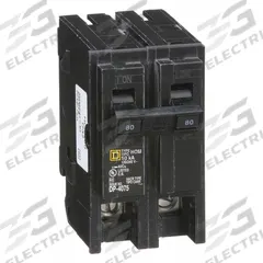 SQUARE D Miniature Circuit Breaker: 80 A, 120/240V AC, Single Phase, 10kA at 120/240V AC, 2 Poles (MPN HOM280). Key specifications — Phase: Single; Amps: 80 A; AC Voltage Rating: 120/240V AC; Max. AIR Rating: 10kA at 120/240V AC; For Use With: Homeline Load Center; Brand: SQUARE D.