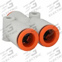 SMC Push-Fit Wye Fitting: 3/8 in OD x 3/8 in OD x 3/8 in OD Size, Polybutylene Terephthalate, White (MPN KQ2U11-00A). Key specifications — Brand: SMC.