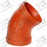 GRUVLOK Metal Pipe Elbow: 45° Elbow, 1 1/4 in x 1 1/4 in, Ductile Iron, 300 psi @ 150° F (MPN 0390014728). Key specifications — Brand: GRUVLOK; Maximum Operating Pressure: 300 psi @ 150° F; Fitting Pipe Size: 1-1/4 in x 1-1/4 in.