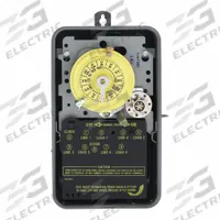 INTERMATIC Electromechanical Timer: 24 hr, 120V AC, SPST, Mechanical (MPN T1471BR). Key specifications — Body Material: Metal; Indoor/Outdoor Usage: Outdoor; Mounting Style: Surface; Brand: INTERMATIC.