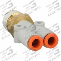SMC Push-Fit Wye Fitting: 3/16 in OD x 3/16 in OD x 1/4 in Pipe x 3/16 in Pipe Size, White (MPN KQ2U05-02AS). Key specifications — Brand: SMC.