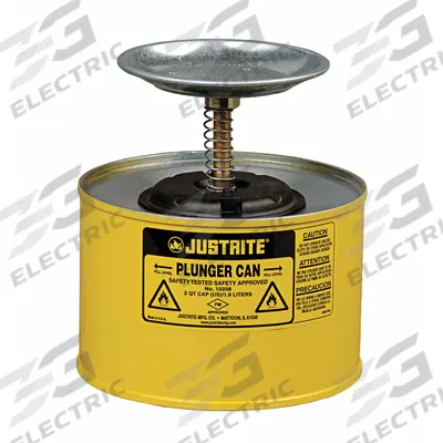 JUSTRITE Plunger Can: 1/2 gal Capacity, Powder Coated Steel - Plunger Cans