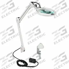 VISION-LUXO Round Magnifier Light: LED, 2.25x, 5 Diopter, 700 lm Max Brightness, 30 in Arm Reach (MPN LFG028217). Key specifications — Arm Material: Die-Cast Aluminum; Brand: VISION-LUXO; Magnification: 2.25x; ESD Safe: No; Lens Material: Glass; Lighting Technology: LED; Operating Voltage: 120V AC; Includes Ultraviolet Light: No.