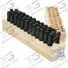 YOUNG BROS. STAMP WORKS Hand Stamp Kit: 0 to 8 (With 6 Serving as 9)/Ampersand (&)/A to Z, Steel (MPN 08366). Key specifications — Brand: YOUNG BROS. STAMP WORKS; Material: Steel; Characters Included: 0 to 8 (With 6 Serving as 9).