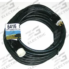 SOUTHWIRE Extension Cord: Outdoor Use, 50 ft Lg, Outlet, L14-20P, 10/4, SOW, Black, Single Connector (MPN 6416). Key specifications — Brand: SOUTHWIRE; Temperature Rating: -40° to 194°F; NEMA Plug Configuration: L14-20P.