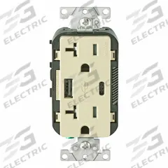 USB Receptacle: Duplex, 5-20R, USB Type A/C, Ivory, 125V AC, 20 A (MPN T5833-I). Key specifications — Brand: LEVITON.