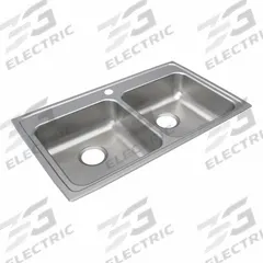 JUST MANUFACTURING Bowl Drop-In Sink: 33 in Overall Lg, 19 1/2 in Overall Wd, 6 in Bowl Dp, 2 Bowls (MPN DLFADA1933A604-J). Key specifications — Brand: JUST MANUFACTURING; Color Family: Silver/Gray.