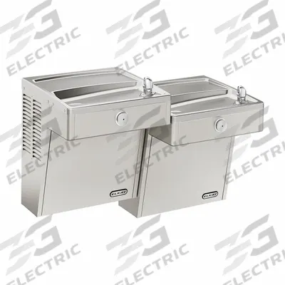 ELKAY Bi-Level Fountain: On-Wall, 27 1/8 in Ht, 36 5/16 in Dp, 18 5/8 in Overall Wd - On-Wall Two-Level Outdoor Drinking Fountains