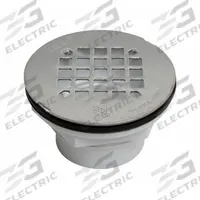 OATEY Shower Drain: Rubber, Unfinished, 2 in Overall Dia, 2 1/2 in Overall Ht, 2 in Fits Drain Size (MPN 42097). Key specifications — Color: White; Includes: Snap-In Strainer; Connection Type: Solvent Weld; Material: Rubber; Grate Material: Stainless Steel.