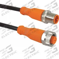 Cordset: M12 Male Straight X M12 Female Straight, 4 Pins, Black, PUR, 5 m Cable Lg, 22 AWG Wire Size (MPN EVC014). Key specifications — Cable Jacket Color: Black; End 1 Gender: Male; End 1 Mounting Orientation: Straight; End 2 Gender: Female; End 2 Mounting Orientation: Straight; End 2 Connection Type: M12; IP Rating: IP67; Brand: IFM.