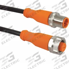 Cordset: M12 Male Straight X M12 Female Straight, 4 Pins, Black, PUR, 5 m Cable Lg, 22 AWG Wire Size (MPN EVC014). Key specifications — Cable Jacket Color: Black; End 1 Gender: Male; End 1 Mounting Orientation: Straight; End 2 Gender: Female; End 2 Mounting Orientation: Straight; End 2 Connection Type: M12; IP Rating: IP67; Brand: IFM.