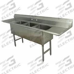 ADVANCE TABCO Scullery Sink: 3 Bowls, 43 in Overall Ht, 102 in Overall Lg, 30 in Overall Wd (MPN FC-3-1824-24RL-X). Key specifications — Brand: ADVANCE TABCO.