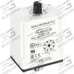 MACROMATIC Single Function Time Delay Relay: Socket Mounted, 120V AC/DC, 10 A, 8 Pins/Terminals (MPN TR-50522-08). Key specifications — Brand: MACROMATIC.