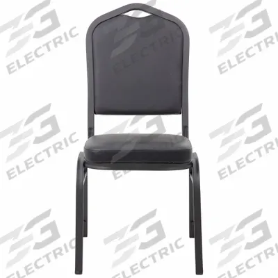 APPROVED VENDOR Stacking Chair: Faux Leather Seat, Vinyl, Metal Frame, Seat Color Black - Padded Stackable Chairs