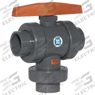 HAYWARD Manual Three-Way Ball Valve: CPVC, Three-Piece, T Flow, Std Port Ball Port - T-Port CPVC Ball Valves