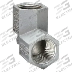 Elbow, 90 Degrees: Aluminum, Powder Coated, FF, 3/4 in Trade Size, Female to Female, NPT (MPN FF-90-2WW). Key specifications — Ends - Hazardous Fittings: 3/4 in FNPT x 3/4 in FNPT; Material: Aluminum; Finish: Powder Coated; Brand: HUBBELL KILLARK.