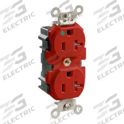 LEVITON Wide Body Duplex Receptacle: Hospital Grade, Duplex, 5-20R, Red, 125V AC - General Purpose Receptacles