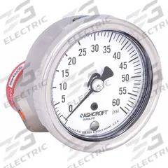 ASHCROFT Pressure Gauge with Diaphragm Seal: 0 psi to 60 psi, 1009/310-315, 2 1/2 in Dial, Glycerin (MPN 251009AW02B/310SSLXCG60). Key specifications — Brand: ASHCROFT; Gauge Case Liquid: None; Seal Fill Liquid: Glycerin; Gauge Case Material: 304 Stainless Steel; Seal Lower Housing Material: 316L Stainless Steel; Accuracy: ±1.50%.
