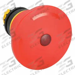 EATON Mushroom Head Push Button: Red, 22 mm Mounting Size, Non-Metallic, Maintained (MPN M22-PVLT60P). Key specifications — Brand: EATON; Action: Maintained; Series: M22; Push Button Material Type: Non-Metallic.