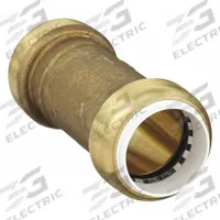 SHARKBITE Push-Fit Coupling Fitting: Straight, 3/4 in OD x 3/4 in OD Size, Brass, Coupling (MPN UIP3016). Key specifications — Brand: SHARKBITE.