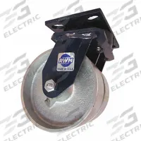 RWM Plate Caster: Swivel, Iron, 6 in Wheel Dia, 2 in Wheel Wd, 8 in Mounting Ht, Roller, Heavy Duty (MPN 2-75-CIR-0620-S). Key specifications — Wheel/Tread Color: Silver; Brand: RWM; Roll Up: Swivel.