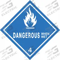 APPROVED VENDOR DOT Container Label: Dangerous When Wet, 4 in x 4 in, 4 in Label Ht, Paper, 500 PK (MPN 9J396). Key specifications — Brand: APPROVED VENDOR; Message: Dangerous When Wet.