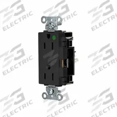 HUBBELL Receptacle: Hospital Grade, Decorator Duplex, 5-15R, Black, 125V AC, 15 A, 2 Pole / 3 Wire (MPN HBL2172STBK)