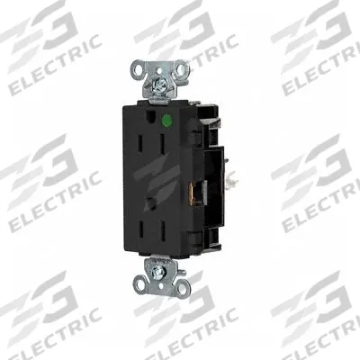 HUBBELL Receptacle: Hospital Grade, Decorator Duplex, 5-15R, Black, 125V AC, 15 A - General Purpose Receptacles