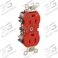LEVITON Receptacle: Hospital Grade Fed. Spec., Duplex, 5-15R, Red, 125V AC, 15 A, 2 Pole / 3 Wire (MPN 8200-IGR)