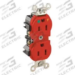 LEVITON Receptacle: Hospital Grade Fed. Spec., Duplex, 5-15R, Red, 125V AC, 15 A, 2 Pole / 3 Wire (MPN 8200-IGR)