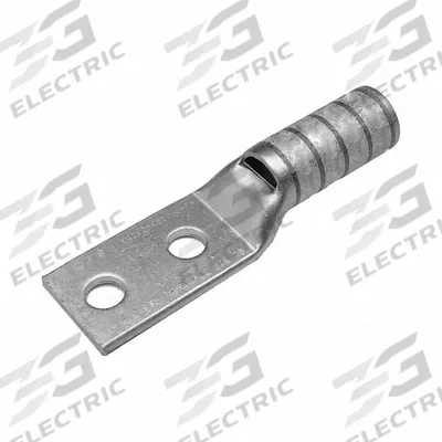 BURNDY Compression Lug: For 2 AWG, Stranded Wire, 1/2 in Stud Size, Long - Two-Hole Compression Lugs