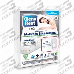 CLEANREST Mattress/Box Spring Protector: King, 80 in Overall Lg, 78 in Overall Wd, White, Waterproof (MPN 845168001731). Key specifications — Brand: CLEANREST; Cover Material: Polyester; Mattress Pad Material: Polyester Blend; Fabric Weight/Thread Count: 3.39 oz; Compatible Bed Height: 18 in.
