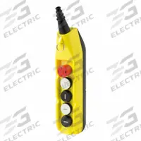 GIOVENZANA Pendant Control Station: (5) Push Buttons, 4NO/1NC, Emergency Stop, NEMA 4X (MPN PL05-E). Key specifications — AC Contact Rating: 16 A @ 690 V; Action: Maintained/Momentary/Momentary/Momentary/Momentary; DC Contact Rating: 2 A @ 690 V; Enclosure Material: Thermoplastic; Legend: Emergency Stop; Mounting Orientation: Vertical; Operator Configuration: (5) Push Buttons; Brand: GIOVENZANA.