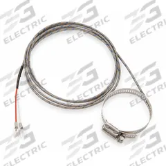 TEMPCO Pipe Clamp Thermocouple: 32°F to 1,400°F /0°C to 760°C, Type J, Hose Clamp (MPN TPW00033). Key specifications — Brand: TEMPCO; Cable Material: Fiberglass with Stainless Steel Braid; Cable Length: 6 ft; Accuracy: ±2.2 °C or ±0.75 %, Whichever is Greater; Process Mounting Connection: Hose Clamp; Maximum Wire Gauge: 0.25 mm.