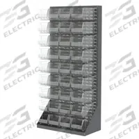AKRO-MILS Louvered Floor Rack: 75 in x 36 in x 17 in, 1 Sides, 36 Bins, Gray (MPN 30651240SC). Key specifications — Bin Style: Hang and Stack; Color: Gray; Bin Color: Clear; Finish: Powder Coated; Brand: AKRO-MILS.