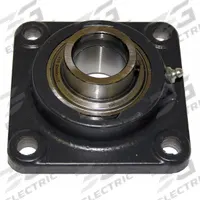 TIMKEN 4 Bolt Flange Bearing: Radial Ball, 1 1/4 in Bore, Cast Iron, Set Screws, 4 5/8 in Lg, Square (MPN YCJ 1-1/4 SGT). Key specifications — Bore Type: Cylindrical; Brand: TIMKEN; Lubricant Material: NLGI #2 Equivalent; Mounting Bolt Size: 7/16 in; System of Measurement: Inch.