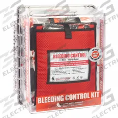 NORTH AMERICAN RESCUE Bleeding Control Kit: Plastic Cabinet, 8 People Served, 91 Components (MPN 80-0471). Key specifications — Brand: NORTH AMERICAN RESCUE; Wound Dressings Included: (8) Trauma Dressings; Housing Material: Polycarbonate.