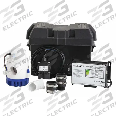 LITTLE GIANT Sump/Battery Back-Up System: 12V DC, 1/2 hp, Diaphragm, 23 ft Max. Head - Battery-Powered Backup Sump Pumps